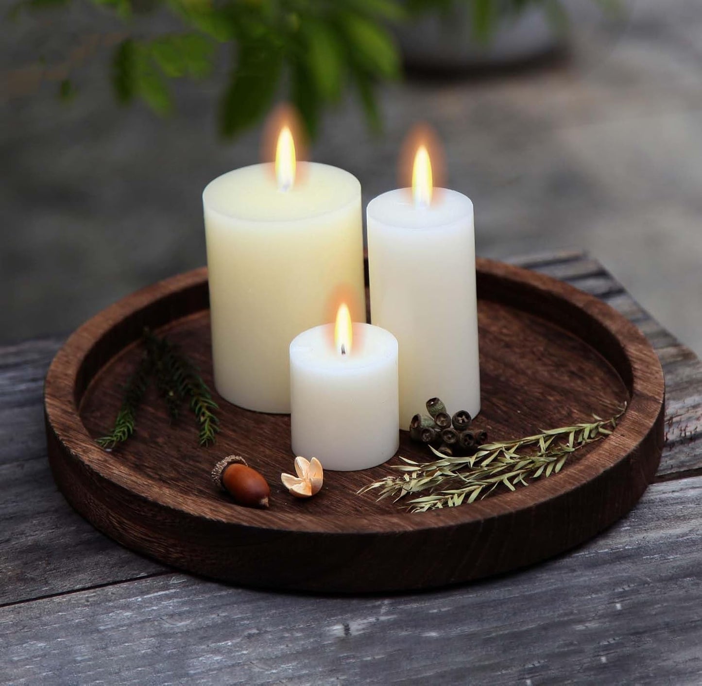Hatway Wooden Decorative Tray Candle Holder Round Wood Tray Home Decor,Centerpieces Plates for Table centerpieces for CoffeeTable,Christmas Decor
