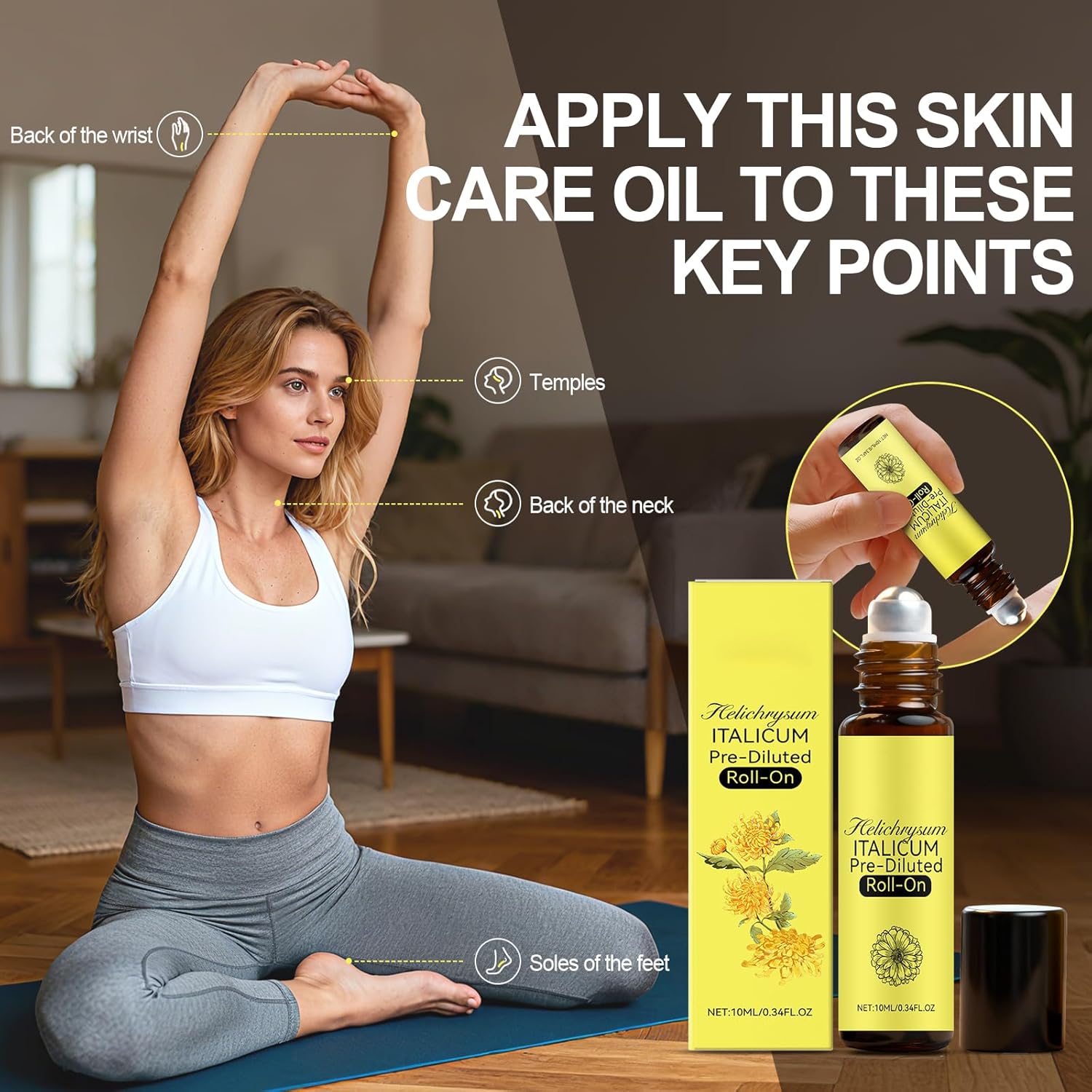 Helichrysum Oil & Castor Oil Roll On, Aromatherapy for Skin Vitality & Anti-Aging, Natural Skin Care, Pure, Organic, Moisturization, Nourishing, 2 PCS (10ML)