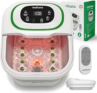 Medisana Collapsible Foot Spa Bath with Motorized Roller & Temp Control, Foot Soaking Tub for Plantar Fasciitis & Muscle Soreness, with Bubble, Red Light Therapy & Remote