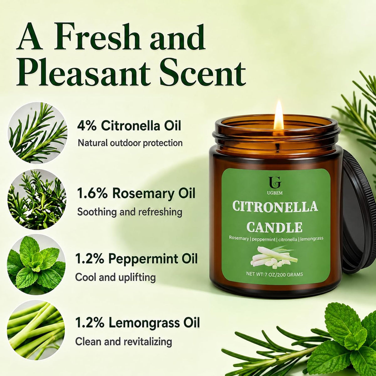 Citronella Candles Outdoor for Camping Patio Indoor Yard 7oz 1 Pack
