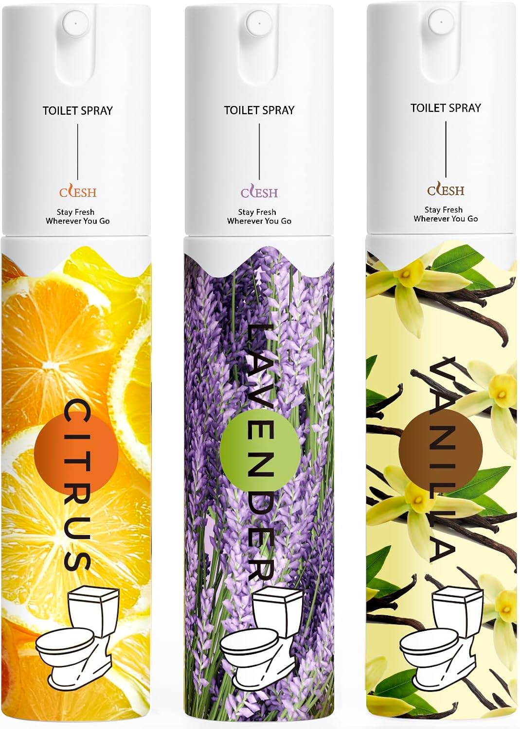 Travel Size Toilet Spray, Bathroom Odor Eliminator, 3 Pack, 1 fl oz Each, Up to 150 Uses, For Home and Travel, Essential Oils Freshener Spray, Citrus, Lavender, Vanilla