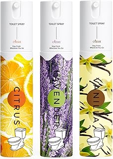 Travel Size Toilet Spray, Bathroom Odor Eliminator, 3 Pack, 1 fl oz Each, Up to 150 Uses, For Home and Travel, Essential Oils Freshener Spray, Citrus, Lavender, Vanilla