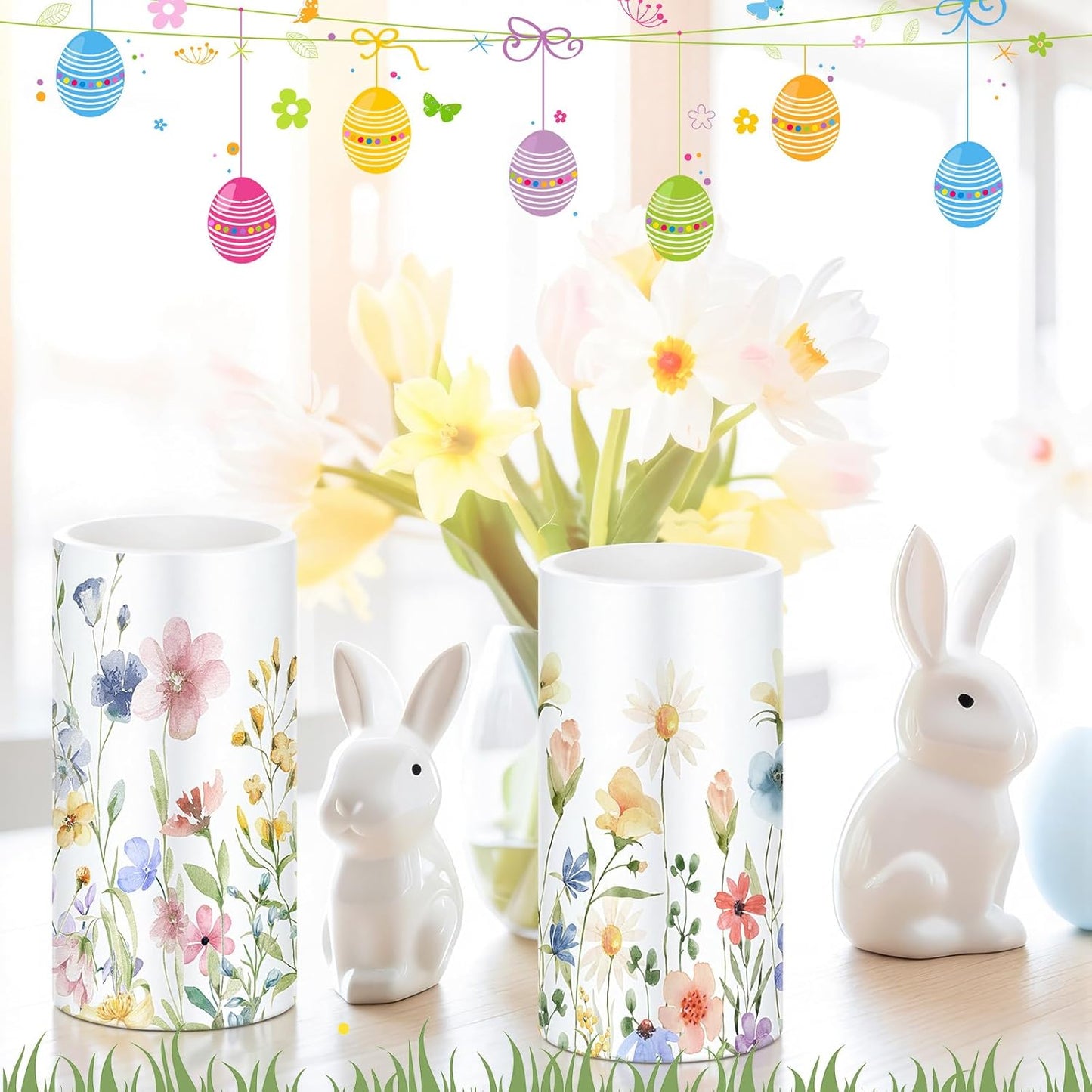 Retisee 3 Pcs Spring Wildflower Flameless Candles Spring Floral Battery Operated Flickering LED Candles with Remote Floral Gifts Decoration for Easter Wedding Table Centerpieces Home Living Room Decor