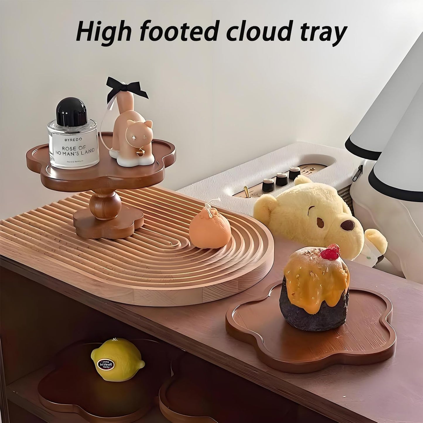 Wood Cloud Candles Perfume Tray Irregular Jewelry Decorative Tray for Women Trinket Dish Ring Holder Dish Room Aesthetic Decor Birthday Housewarming Gift (Short)