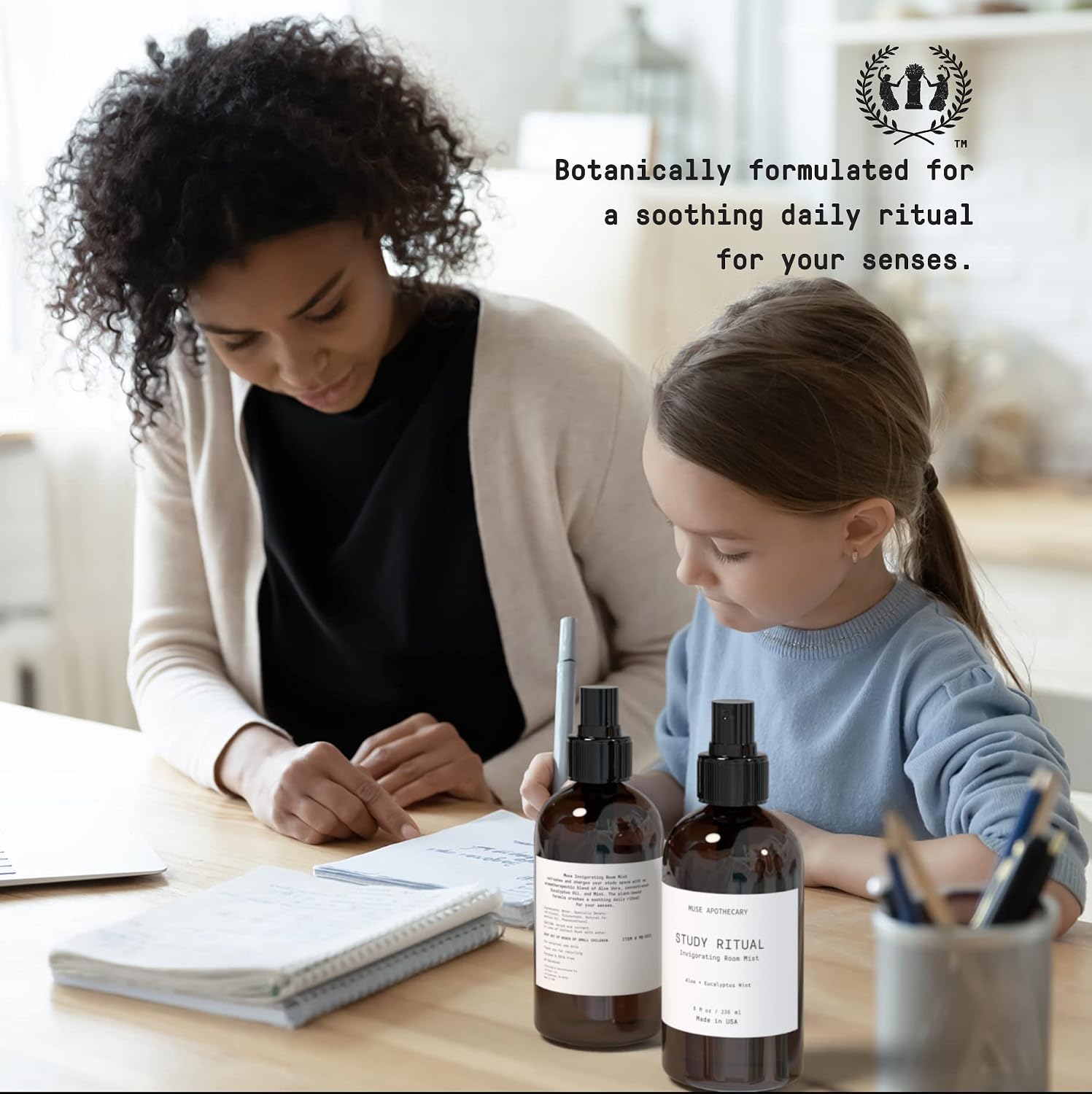 Muse Apothecary Study Ritual - Aromatic and Invigorating Room Mist, 8 oz, Infused with Natural Essential Oils - Aloe + Eucalyptus Mint