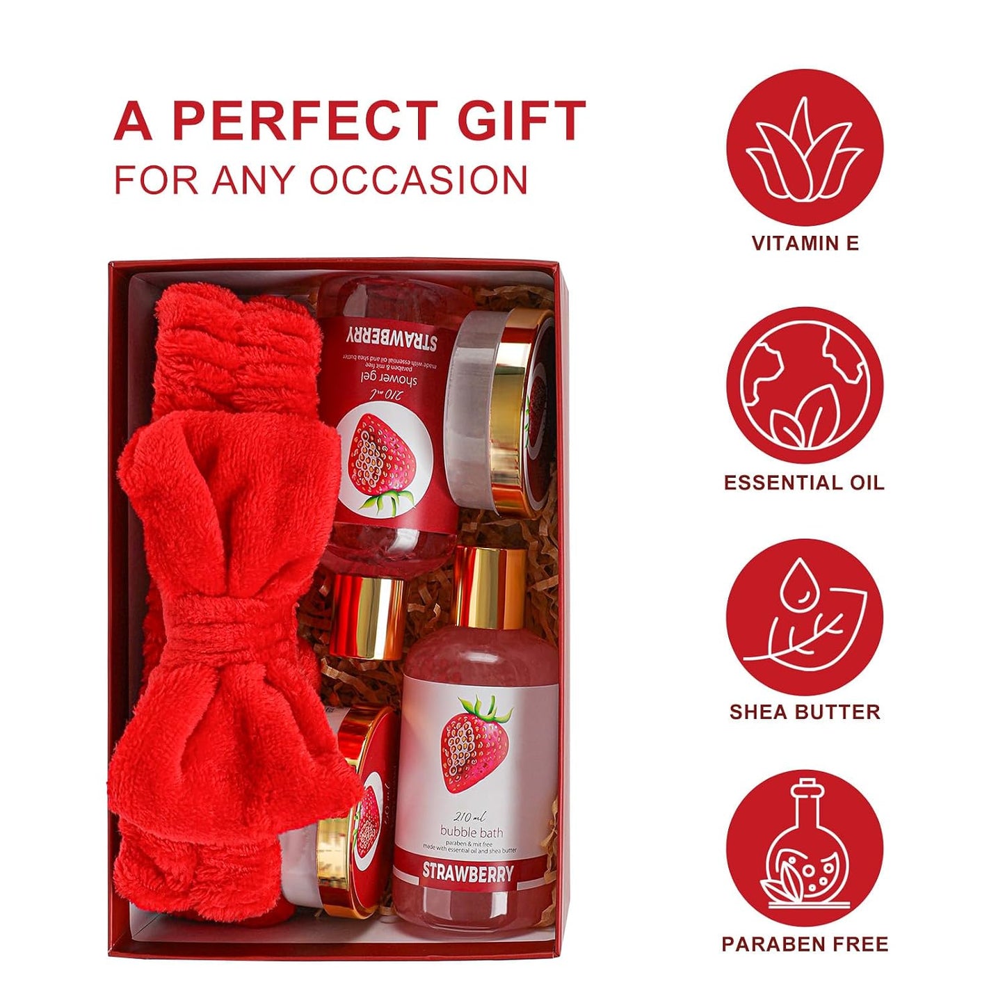 Mothers Day Gifts for Women, Strawberry Bliss 9 Pcs Bath Gift Set for Women - Moisturizing Skin Care Set with Body Butter | Self Care Kit for Birthday, Valentines Day, Christmas Gift in Premium Box