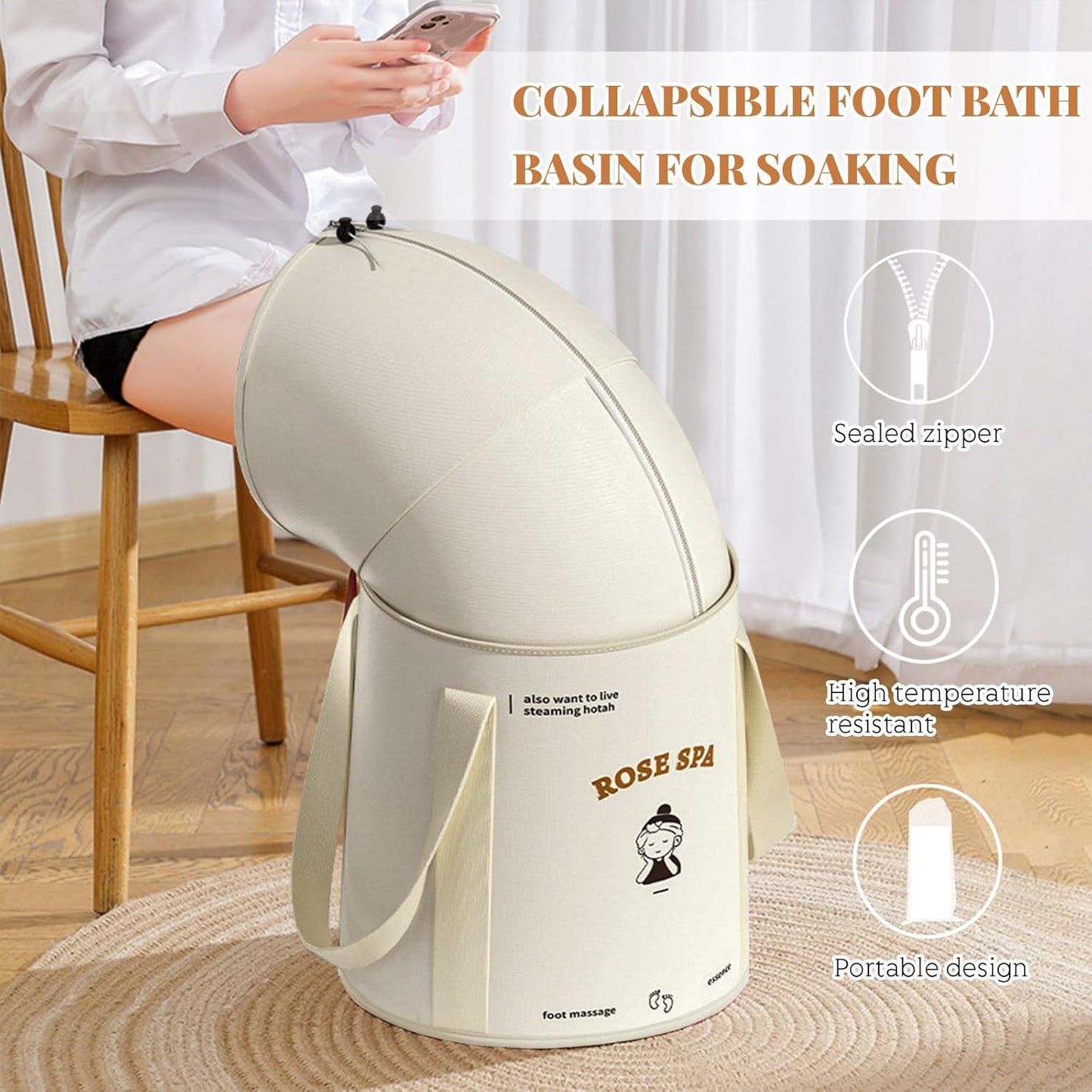20L Collapsible Bucket Foot Bath Basin, Portable Foot Bath Tub with Lid, Multifunctional Foldable Foot Soak Bucket with Handles, Long Lasting Insulation