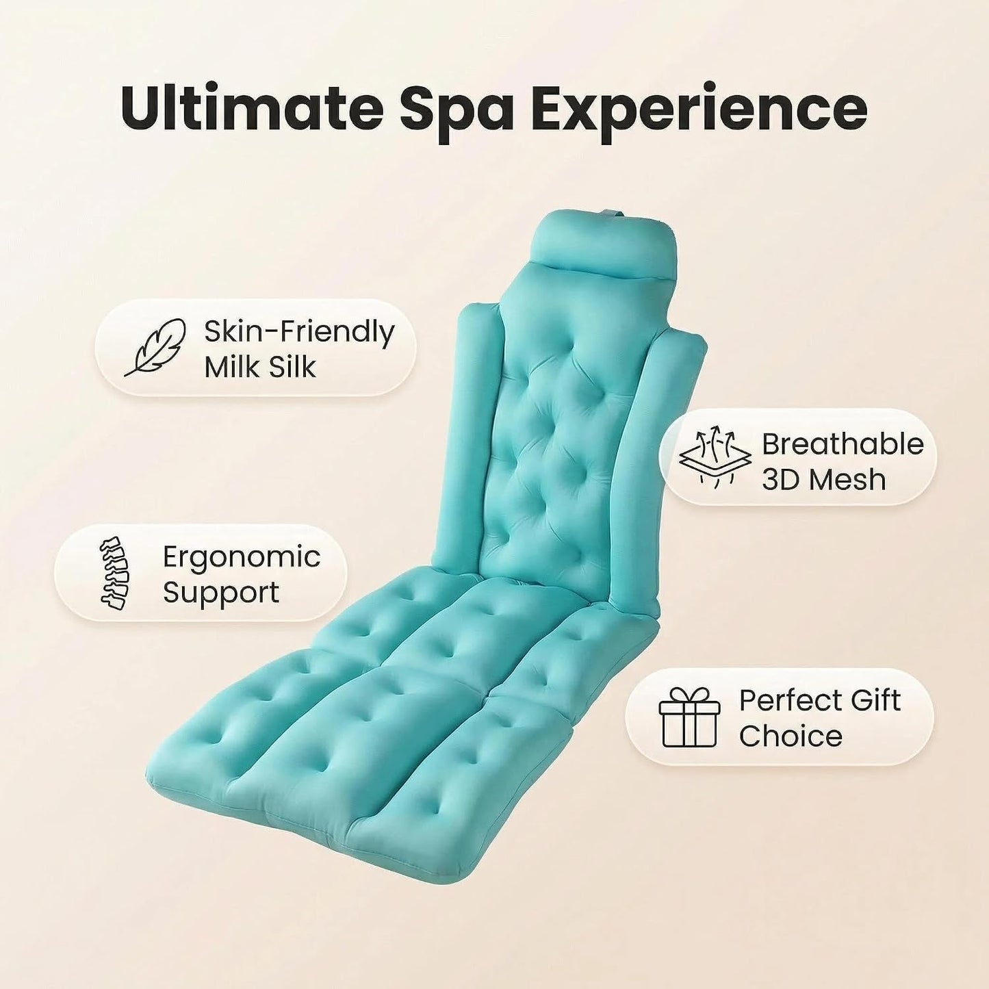 Full Body Bath Pillow for Bathtub, Thick & Luxury Bathtub Cushion with 144 Suction Cups, Bathtub Pillows for Head & Neck, Back Support, Ideal Bath Accessories for Gifts Spa, Soaking, Tub (Blue)