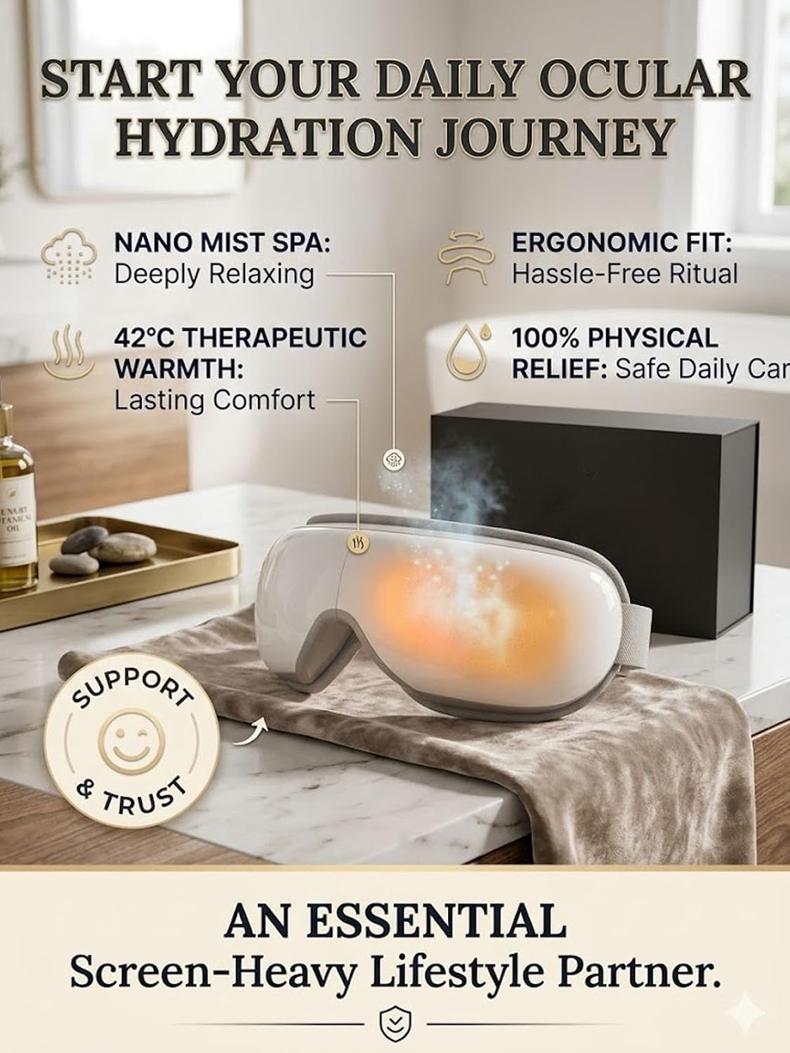 Steam Therapy for The Eyes, Beminda Eye Steam Therapy Pro, Sustained 42°C Steam Therapy, 10 Minutes A Day, Hands-Free, Nano Mist Warm Compress for Eye (Steam Therapy Pro)