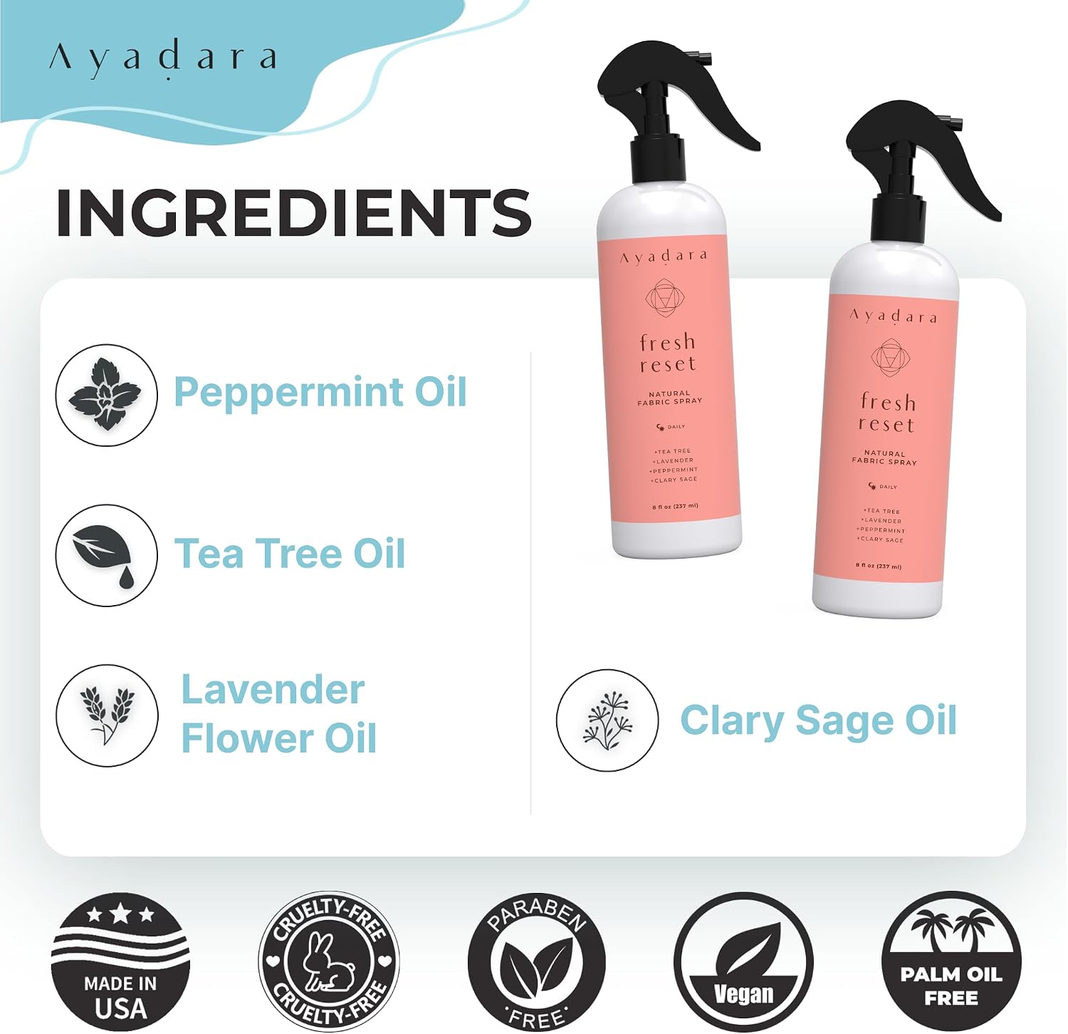 Ayadara Natural Fabric Spray, Lavender Room Spray Air Freshener, Odor Eliminator Mist, Aromatherapy Home Fragrance, Lavender Linen Spray for Bedding, Pillow, Sheet, Blanket and Clothing, 2000+ Sprays