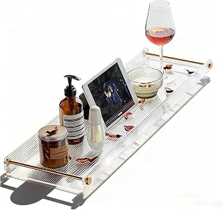 Acrylic Bathtub Tray, NEWRAIN Luxury Bath Caddy Tub Table,Unique House Warming Gifts, New Home, Anniversary and Wedding Gifts for Couple, Bathroom Accessories for Spa or Reading Lite Style