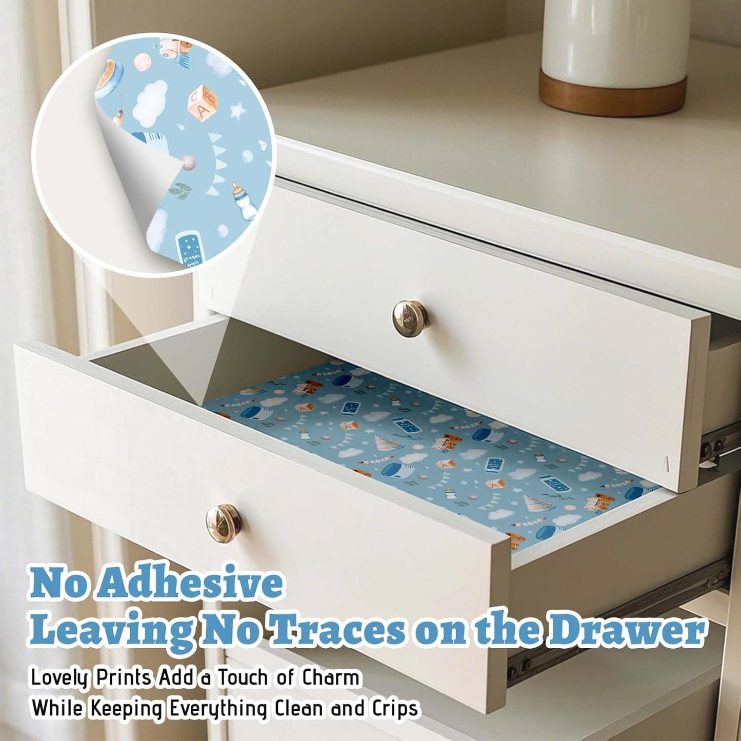 STRN Drawer Liners for Dresser, Baby Powder Scented Fragrant Drawer Liner 6 Sheets, Non-Adhesive Drawer Paper Liner for Bedroom Shelf Closet, Shoe Chest