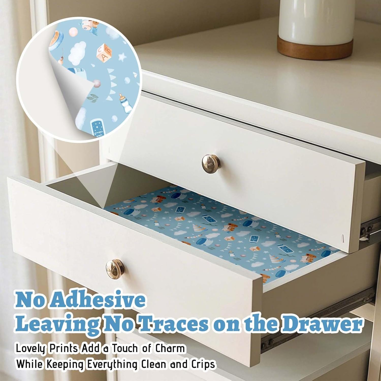 STRN Drawer Liners for Dresser, Baby Powder Scented Fragrant Drawer Liner 6 Sheets, Non-Adhesive Drawer Paper Liner for Bedroom Shelf Closet, Shoe Chest