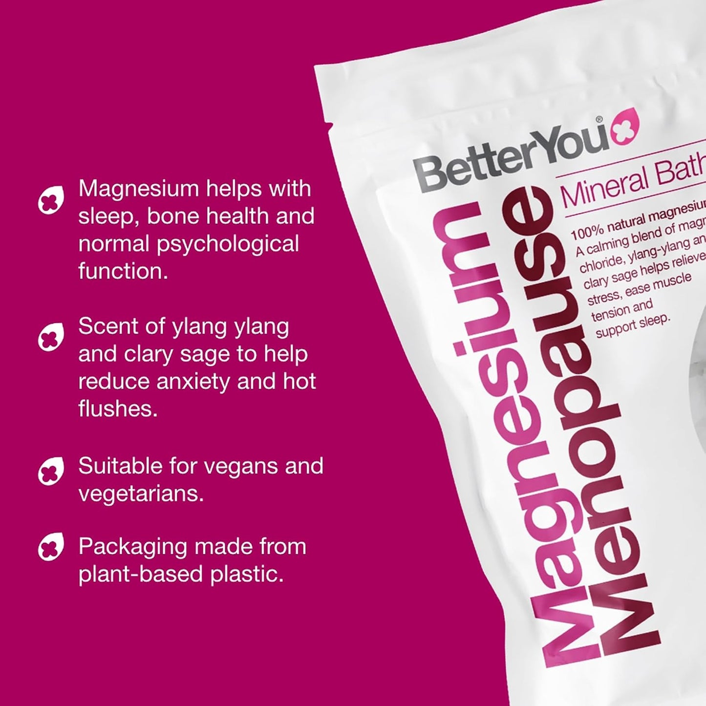 BetterYou Menopause Bundle - Magnesium Menopause Body Spray and Bath Flakes - Muscle and Rest Support - Bath Salt Ease Muscle Tension - 2 pc