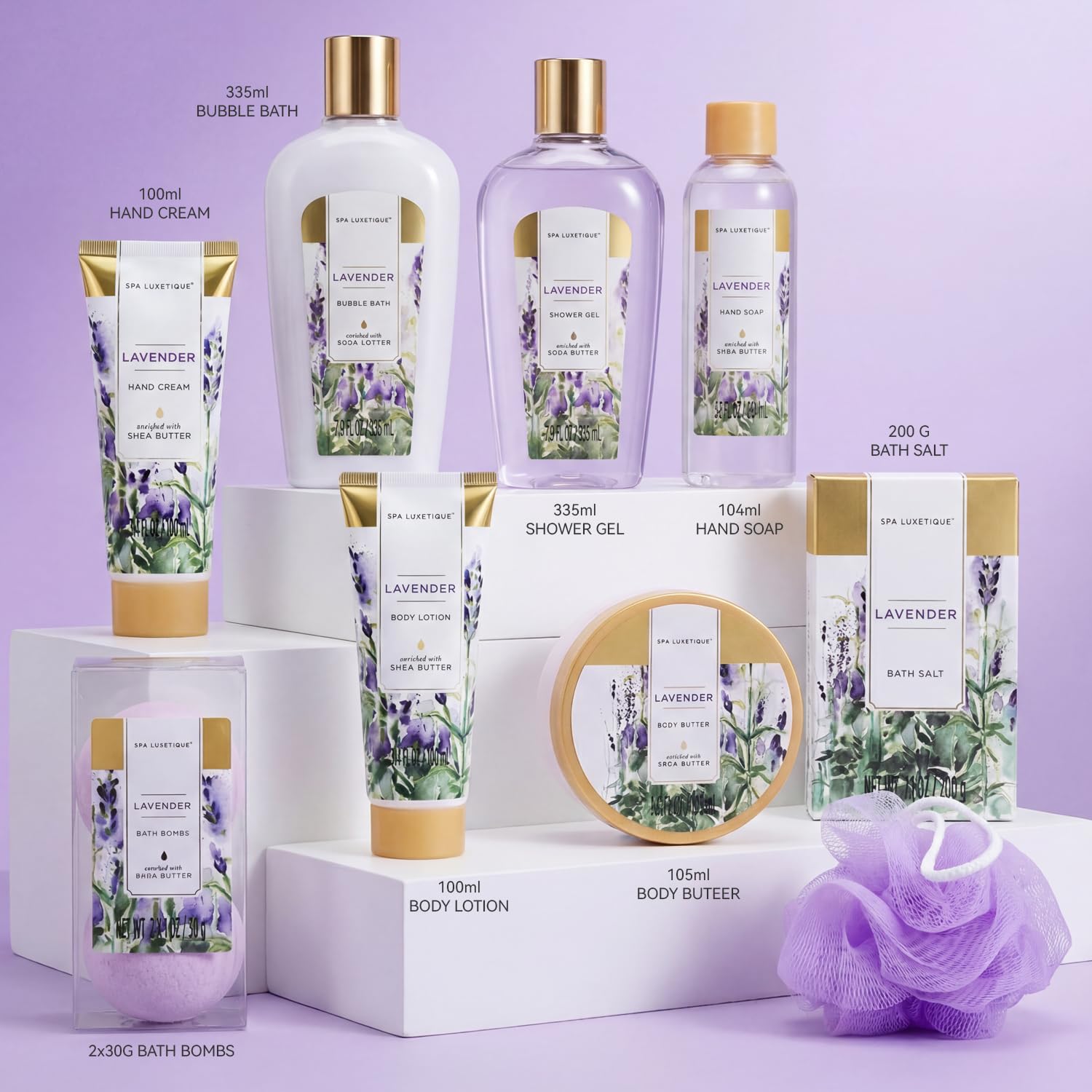Spa Luxetique Gift Baskets for Women, Spa Gifts for Women - 10pcs Lavender Bath and Body Sets with Body Lotion, Bubble Bath, Relaxing Spa Sets, Birthday Mothers Day Gifts for Mom