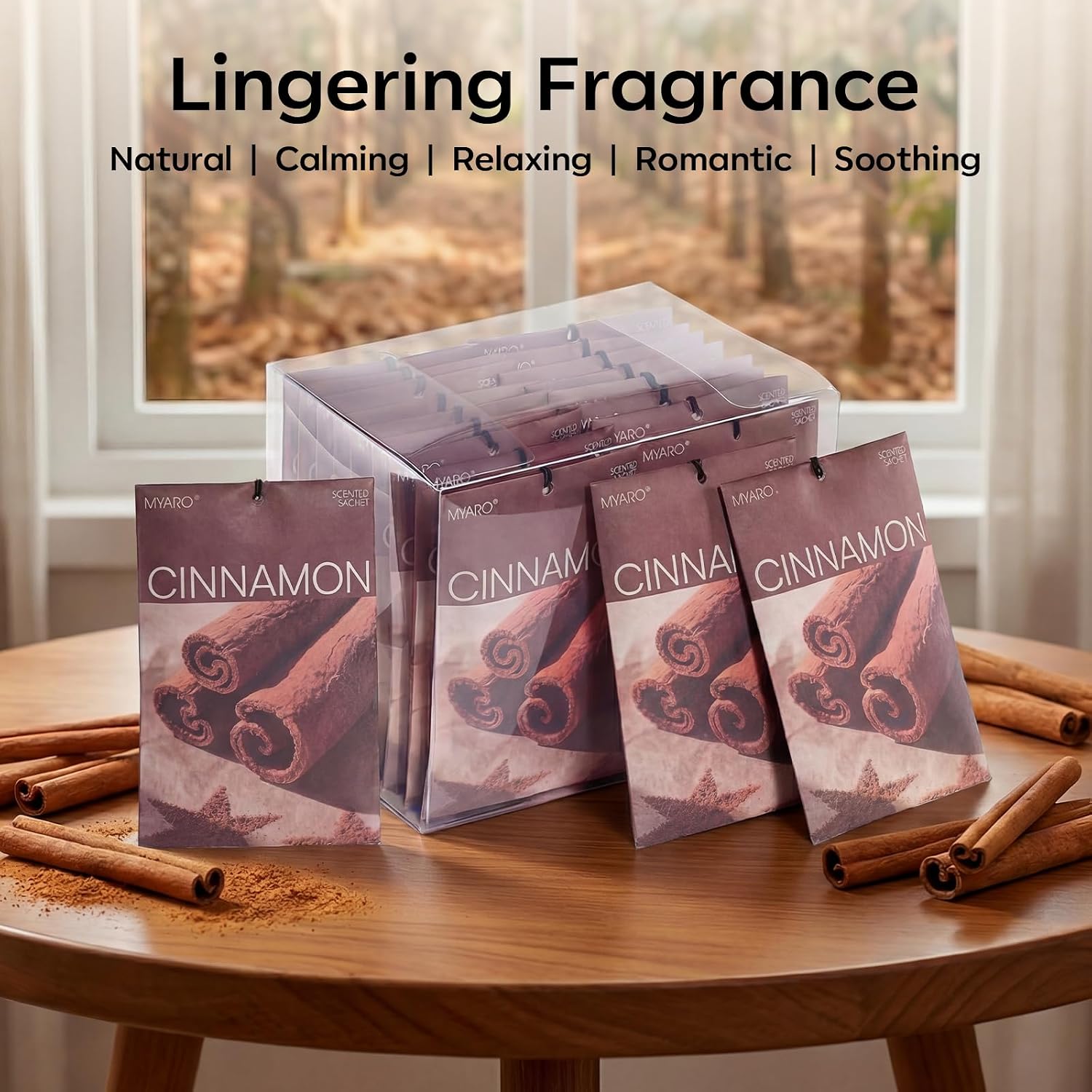 MYARO 20 Packs Cinnamon Scented Sachets, Warm Spicy Air Freshener Bags for Closet, Drawer, Kitchen & Car Odor Eliminator, Home Fragrance Potpourri Sachets