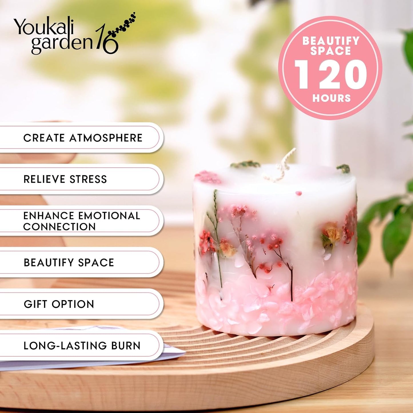 Scented Soy Candle for Women - Long-Lasting Natural Pillar Candle with Dried Flowers - Poured Luxury Candle for Mothers Day Gifts (English Pear & Freesia)