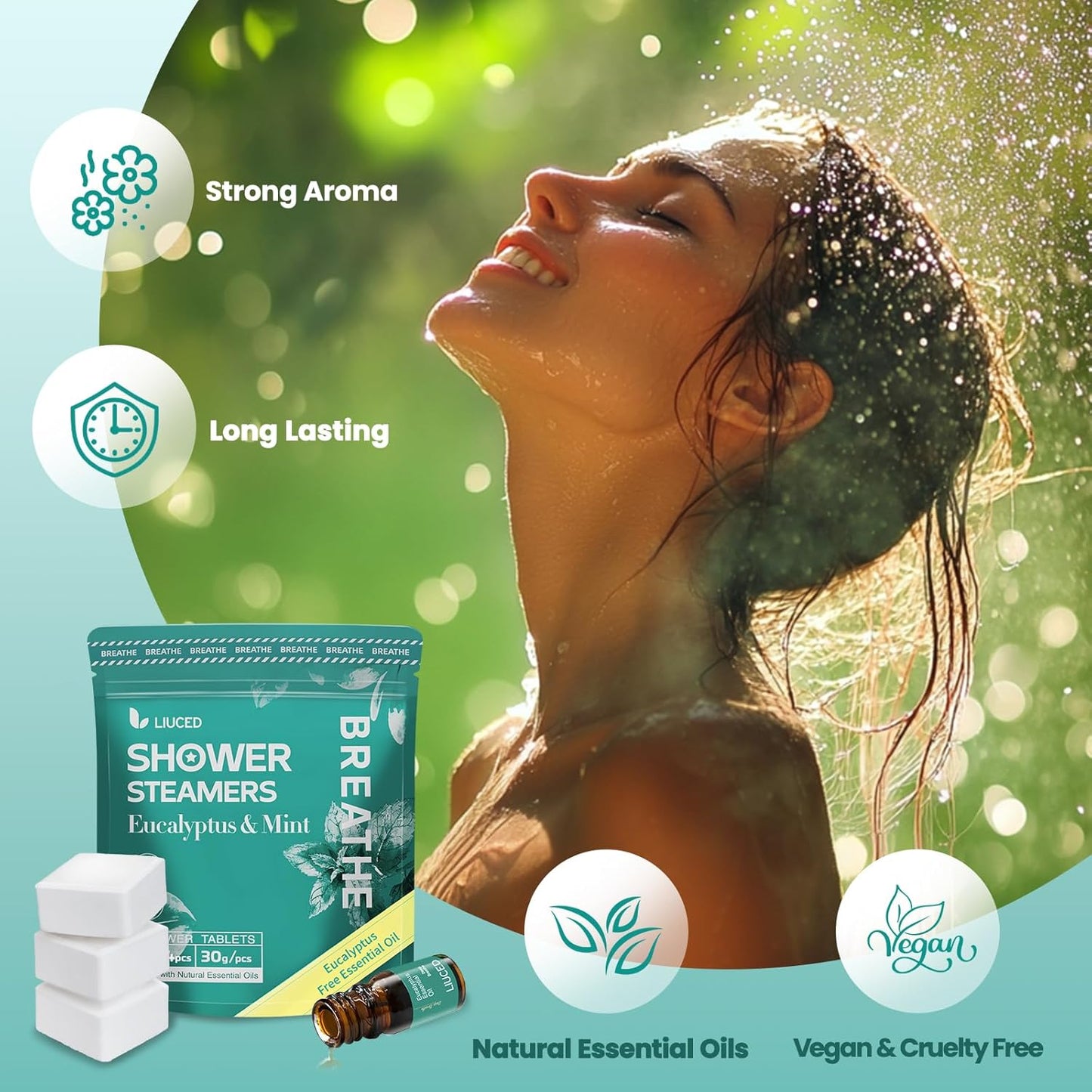 14+1 Shower Steamers - 14 Pack Eucalyptus & Mint Shower Bombs Aromatherapy and 5ml Natural Eucalyptus Essential Oils, Eucalyptus for Shower, Fathers Day Gift for Dad Husband from Wife Daughter