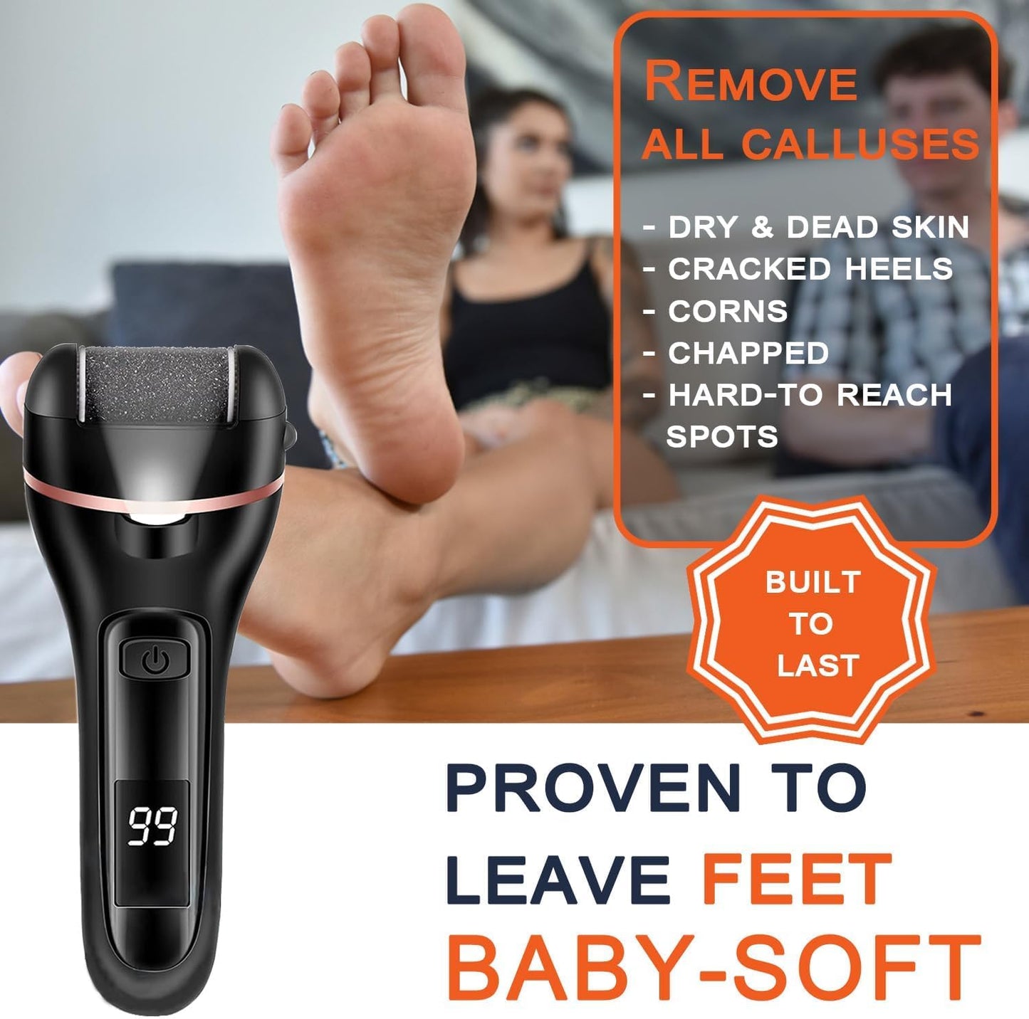 Callus Remover for Feet, 13-in-1 Professional Pedicure Tools Foot Care Kit, Foot Scrubber Electric Feet File Pedi for Hard Cracked Dry Dead Skin, 3 Rollers, 2 Speed, Battery Display (Black)