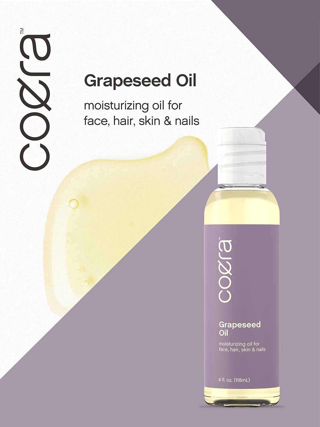 Coera Grapeseed Oil Cold Pressed | 4 fl oz | Moisturizer for Face, Hair, Skin, and Nails | Free of Parabens, SLS, & Fragrances