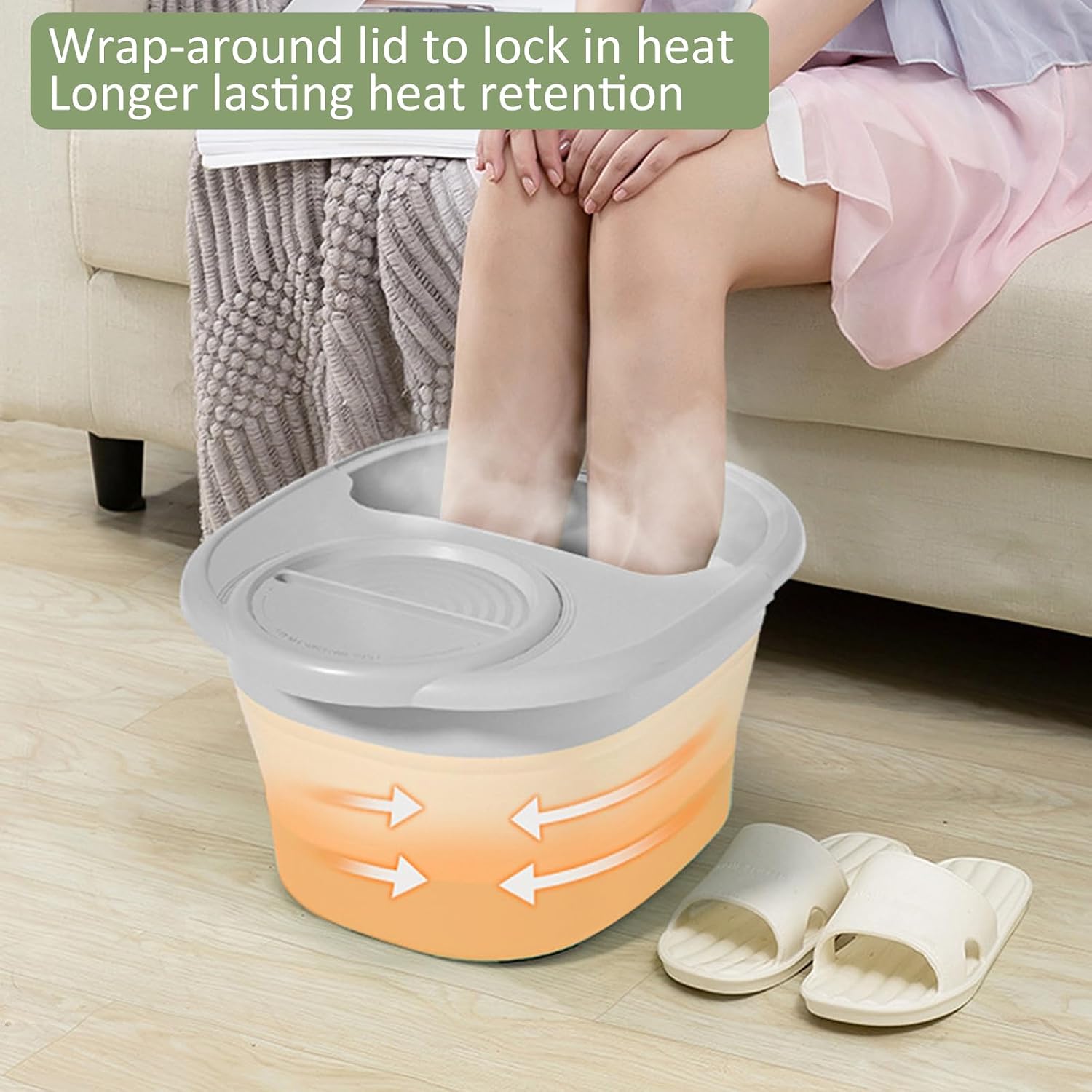 Collapsible Foot Bath Basin, Portable Foot Soak Tub Collapsible Spa Bucket for Soaking Feet with Lid and Massage for Home Soothe Tired Muscles