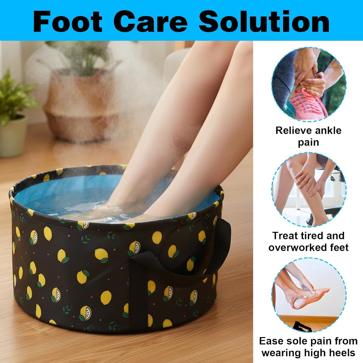Foldable Bucket for Soaking Feet - Portable Foot Bath Tub Spa Basin for Travel, Home Pedicure & Outdoor Camping (Black)