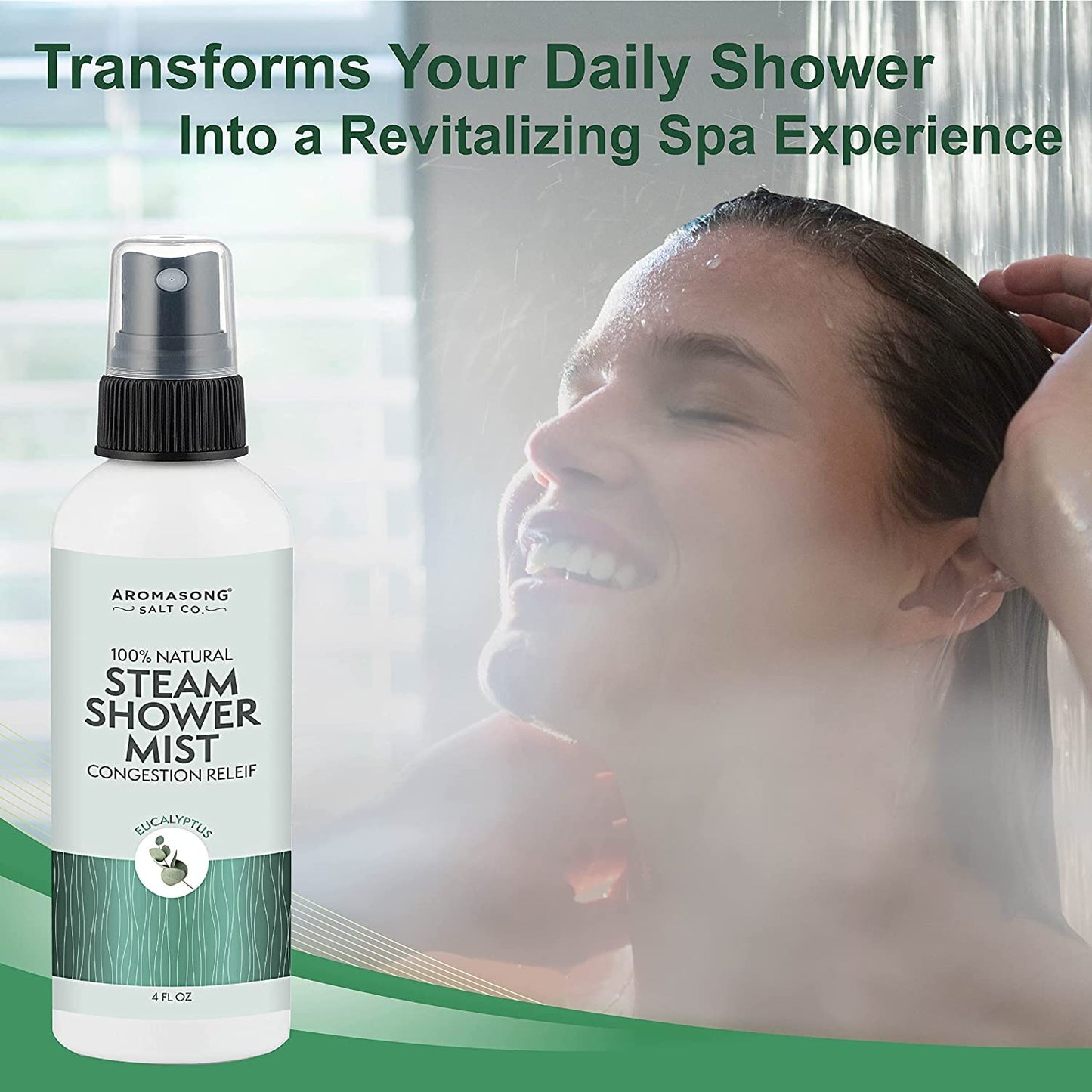 Aromasong Eucalyptus Shower Spray 2-Pack - 100% Pure Eucalyptus Oil - Natural Essential Oil Mist for Relaxing Aromatherapy Infusion Vapor for Hot Tub, Spa, Steam Sauna Room - Used for Sinus