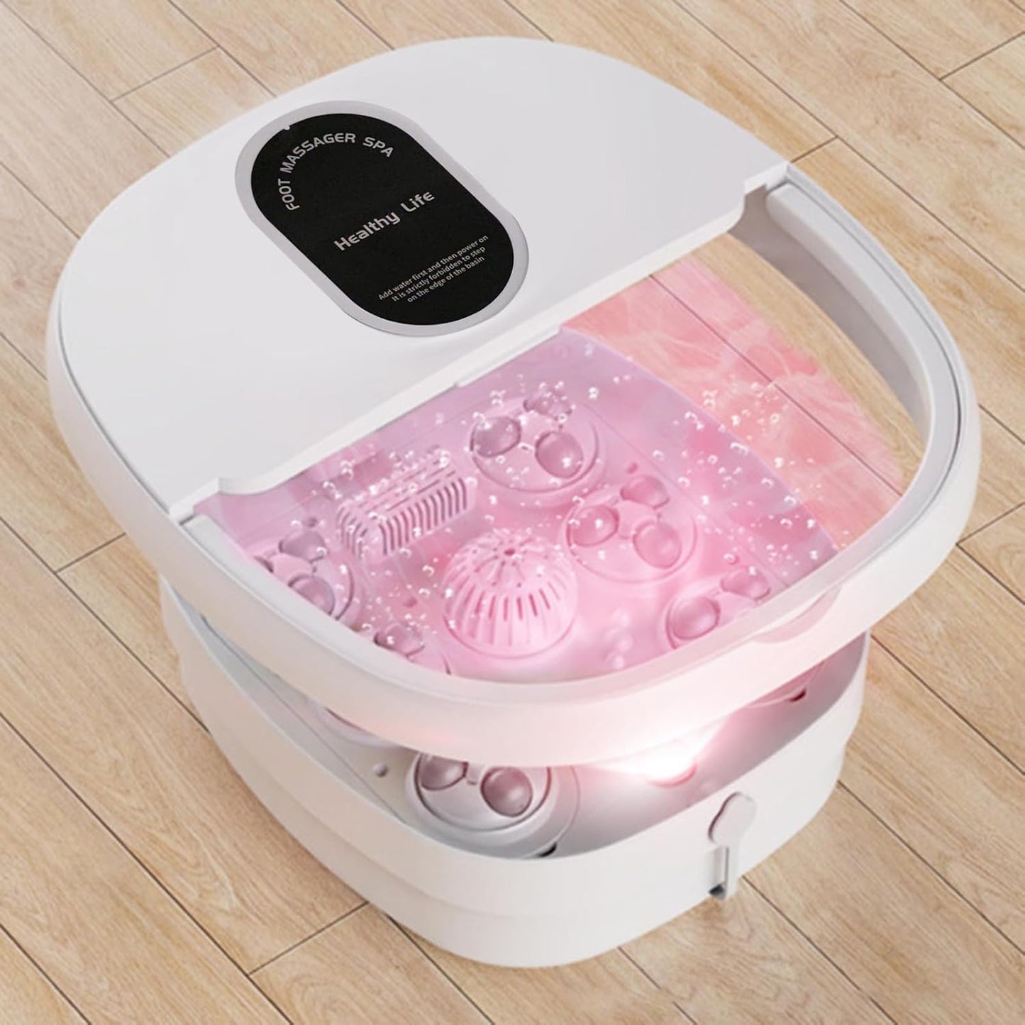 Collapsible Foot Spa with Thermostatic Heating Bubbles Red Light Therapy, Foot Bath Massager with 4 Acupressure 8 Rollers Massage Timer Control,Luxury Foldable Foot Bath for Relaxation Str