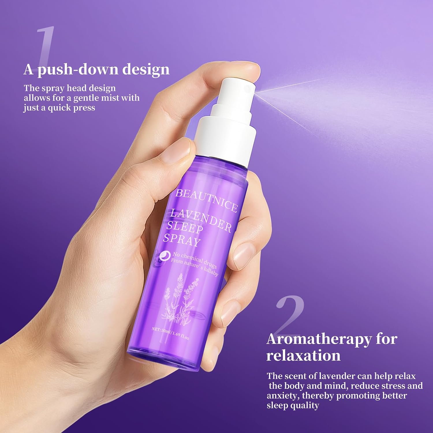 Lavender Restful Sleep Spray - Natural Chemical-Free Sleep Aid with Lavandula Angustifolia Flower Water | 50ml Calming Pillow Mist for Relaxation & Better Sleep