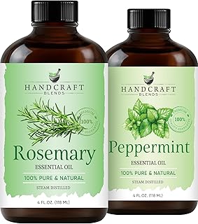 Handcraft Blends Herbal Focus Set: Peppermint and Rosemary Essential Oils – (2 x 4 Fl Oz) – 100% Pure & Natural – for Diffuser, Aromatherapy, and DIY Projects