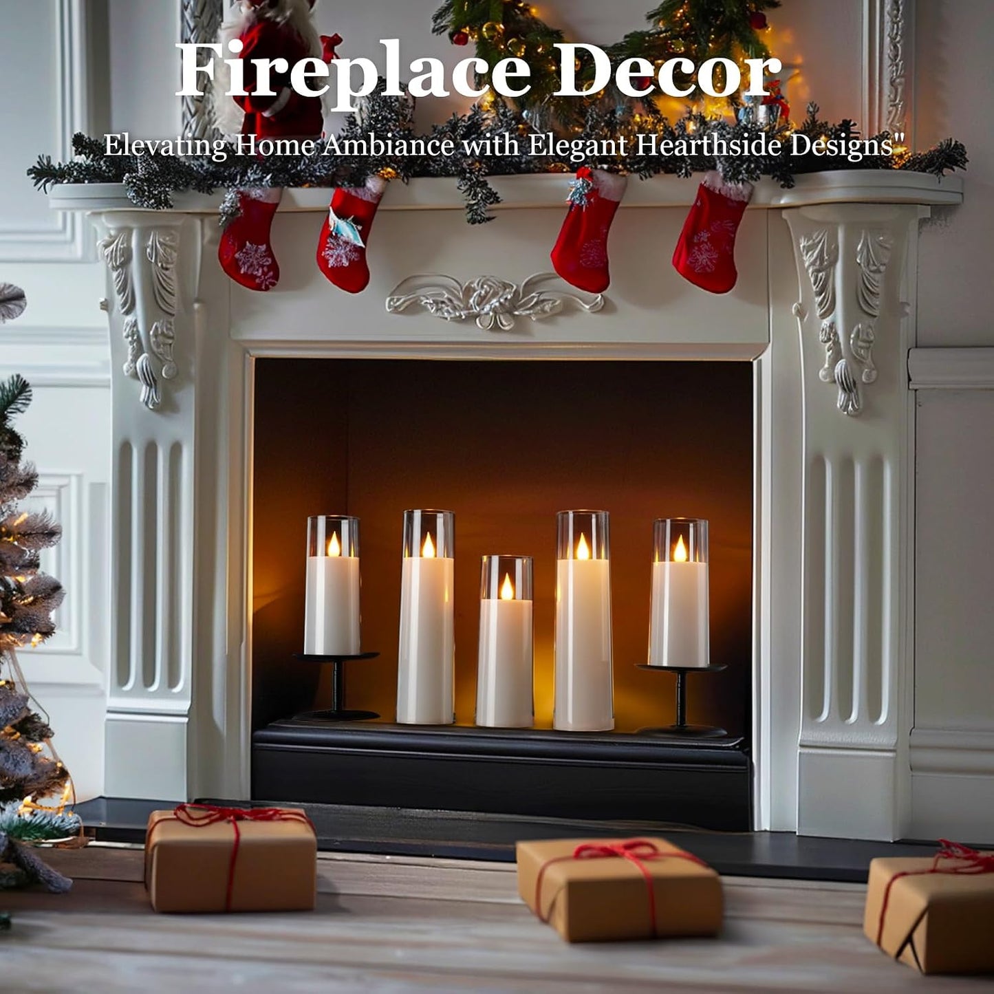 Amagic Pure White Acrylic Flameless Candles, Battery Operated Candles, Flickering LED Pillar Candles with Remote Control and Timer, Warm Yellow Light, D2.2 xH5 5" 6" 7" 8", Set of 5