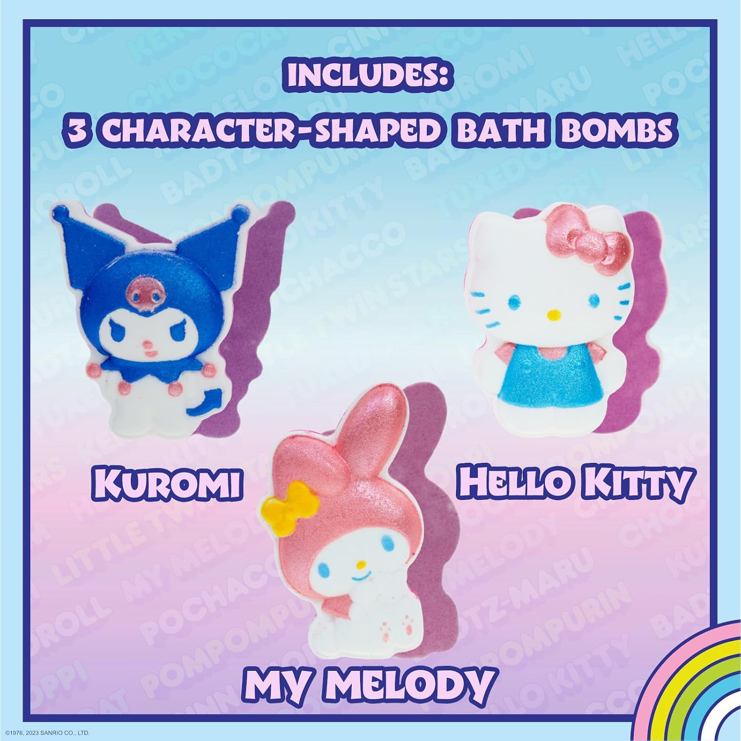 Hello Kitty and Friends Bath Bombs for Kids, Fun Bright Rainbow Colors, Berry Scented for Kids, Ages 3+, by Townley Girl