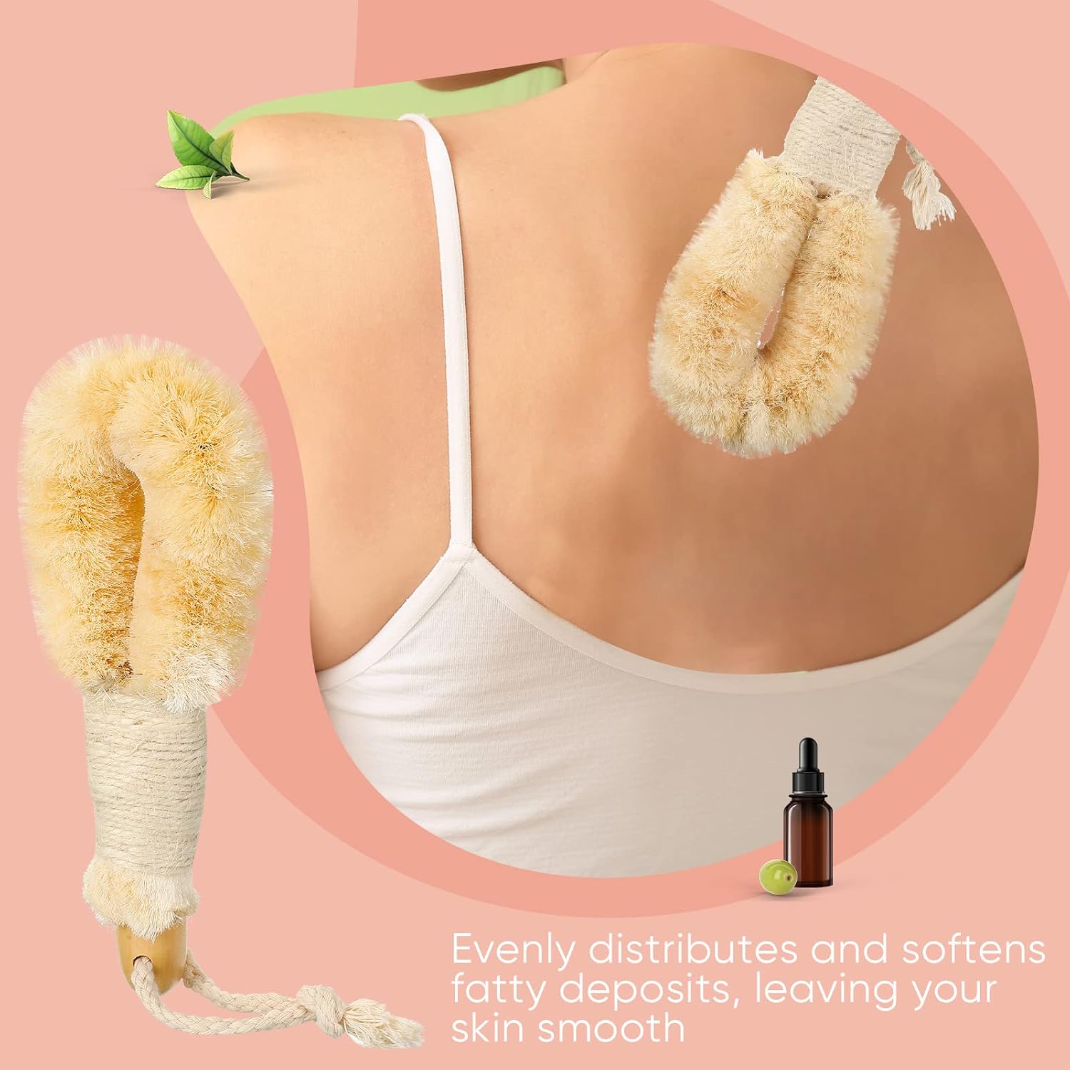 2 Pcs Dry Brushing Sisal Body Brush, Natural Bristle with Fibers Scrubber, Dry Skin Exfoliating Bath Shower for Skin Care