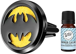 Wild Essentials Black Chrome Bat Car Vent Diffuser Kit – 316L Stainless Steel Locket, Rubber-Coated 4-Way Clip, 8 Color Pads (22mm), 25mm – Includes Inner Calm (1 x 10ml)