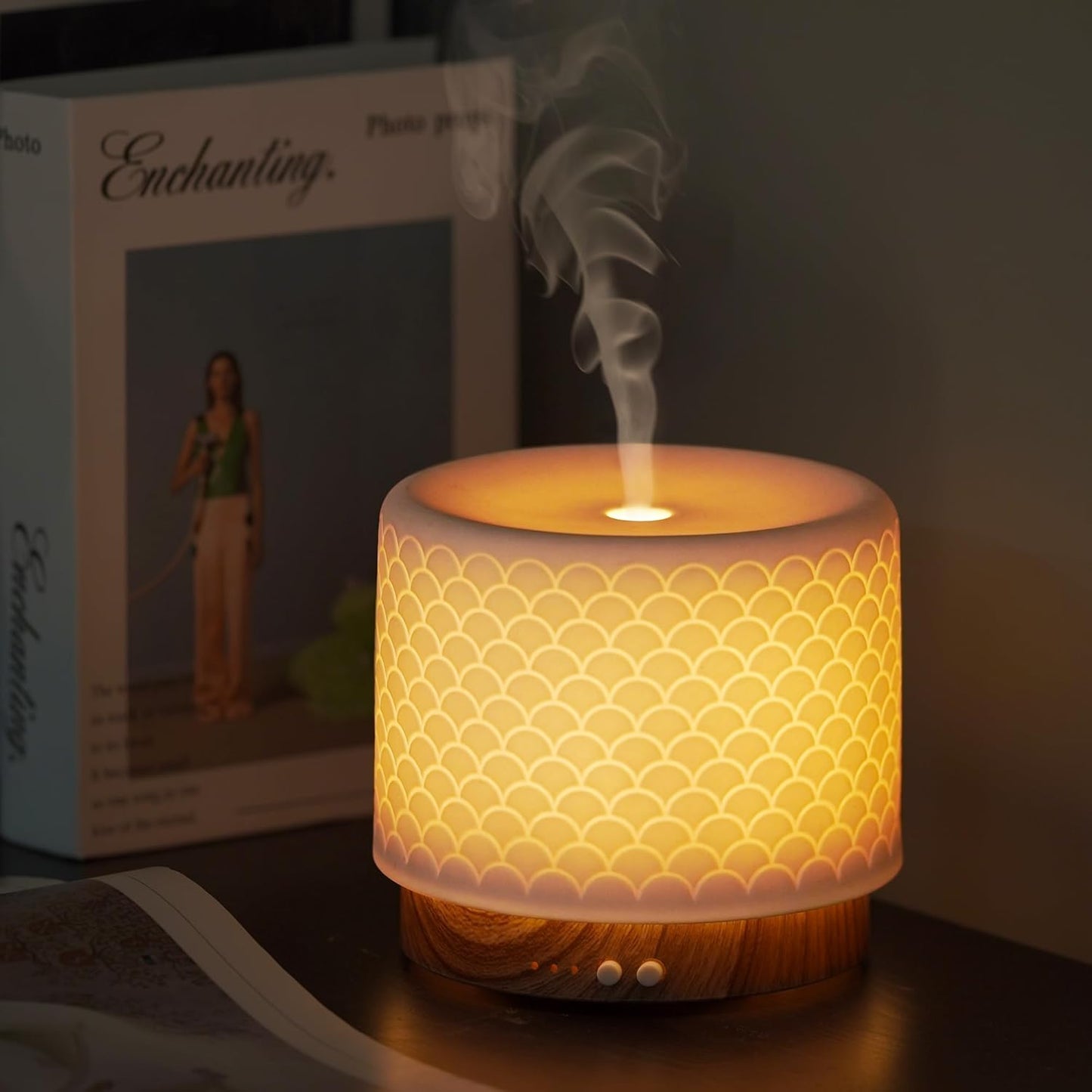 Essential Oil Diffuser - 280ml Ceramic Diffuser for Large Room & Commercial Use, 2.4MHz Aromatherapy Diffuser with Cool Mist Humidifier & Night Light, Ideal for Bedroom, Office, Yoga, Spa, Gifts