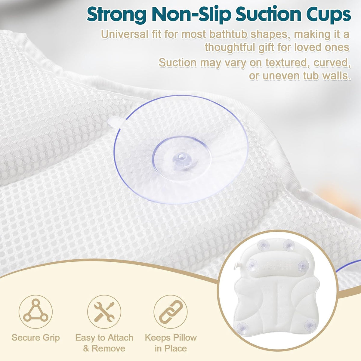 Bath Pillows for Tub, Bathtub Pillow for Head Neck Shoulder &amp; Back