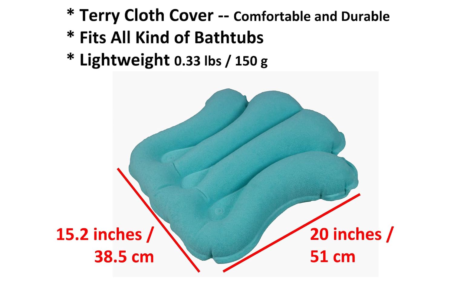 ObboMed® HB-1200N Luxury Inflatable Terry Cloth Shell Spa Neck Support Bath Pillow with 4 Suction Cups for Bathtub, Hot tub, Jacuzzi, Whirlpool, Home Spa tub – Color : Tiffany Blue