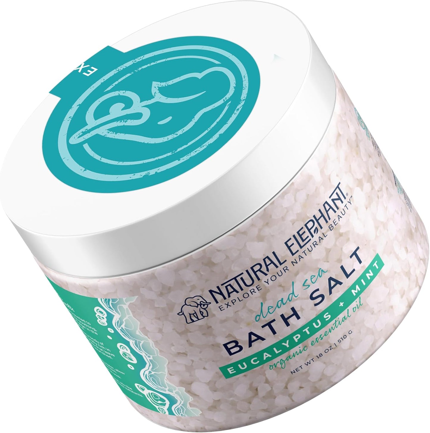 Natural Elephant Dead Sea Bath Salt Bathing and Foot Soak for Relaxing and Nourishing- 100% Pure with Essential Oil - Medium Coarse Grain (18 oz Jar, Eucalyptus Mint)