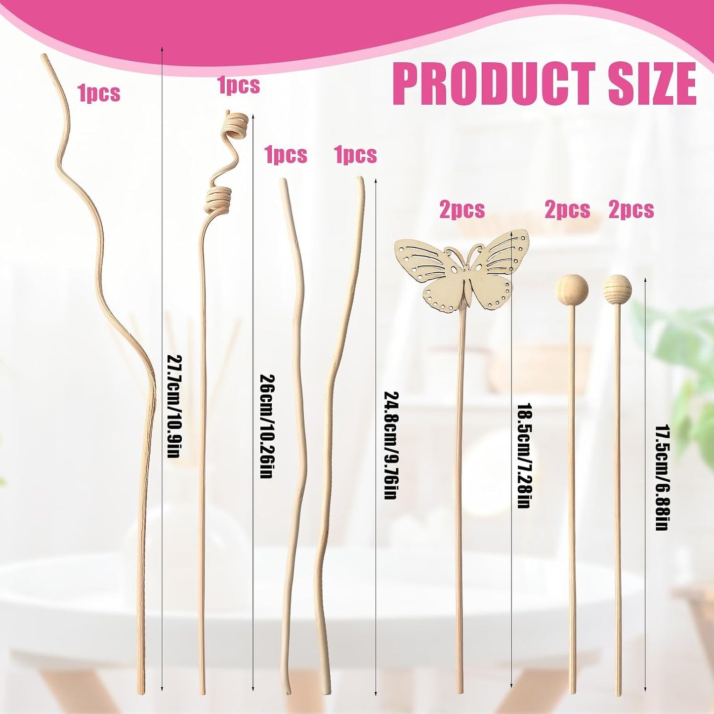10Pack Reeds for Diffuser, Reed Fragrance Diffuser Flower Set, Reed Diffuser Stick, Fragrance Diffuser Replacement Rattan Stick, Rattan&Handmade Refill Replacement Sticks for House Bedroom Office ﻿