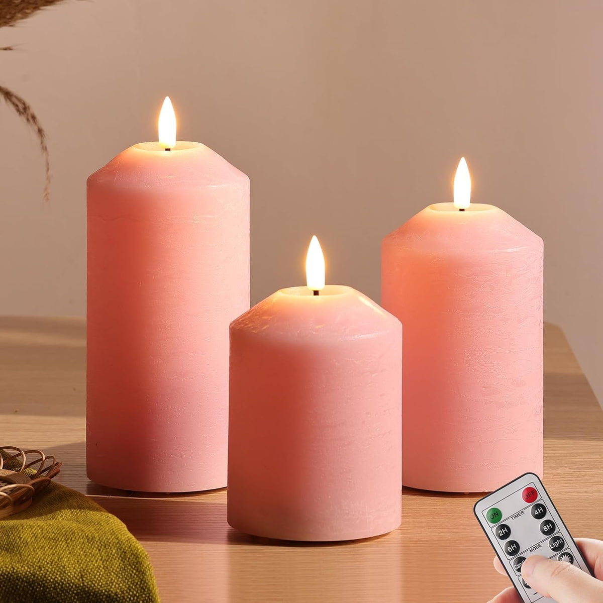 Eywamage Pink Flameless Pillar Candles with Remote
