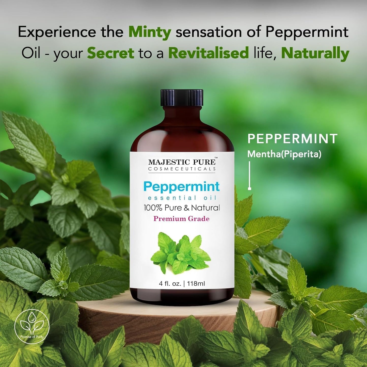 MAJESTIC PURE 100% Pure and Natural Peppermint Essential Oil with Glass Dropper | Premium Grade for Diffusers, Skin, Aromatherapy, Massage | 4 Fl Oz