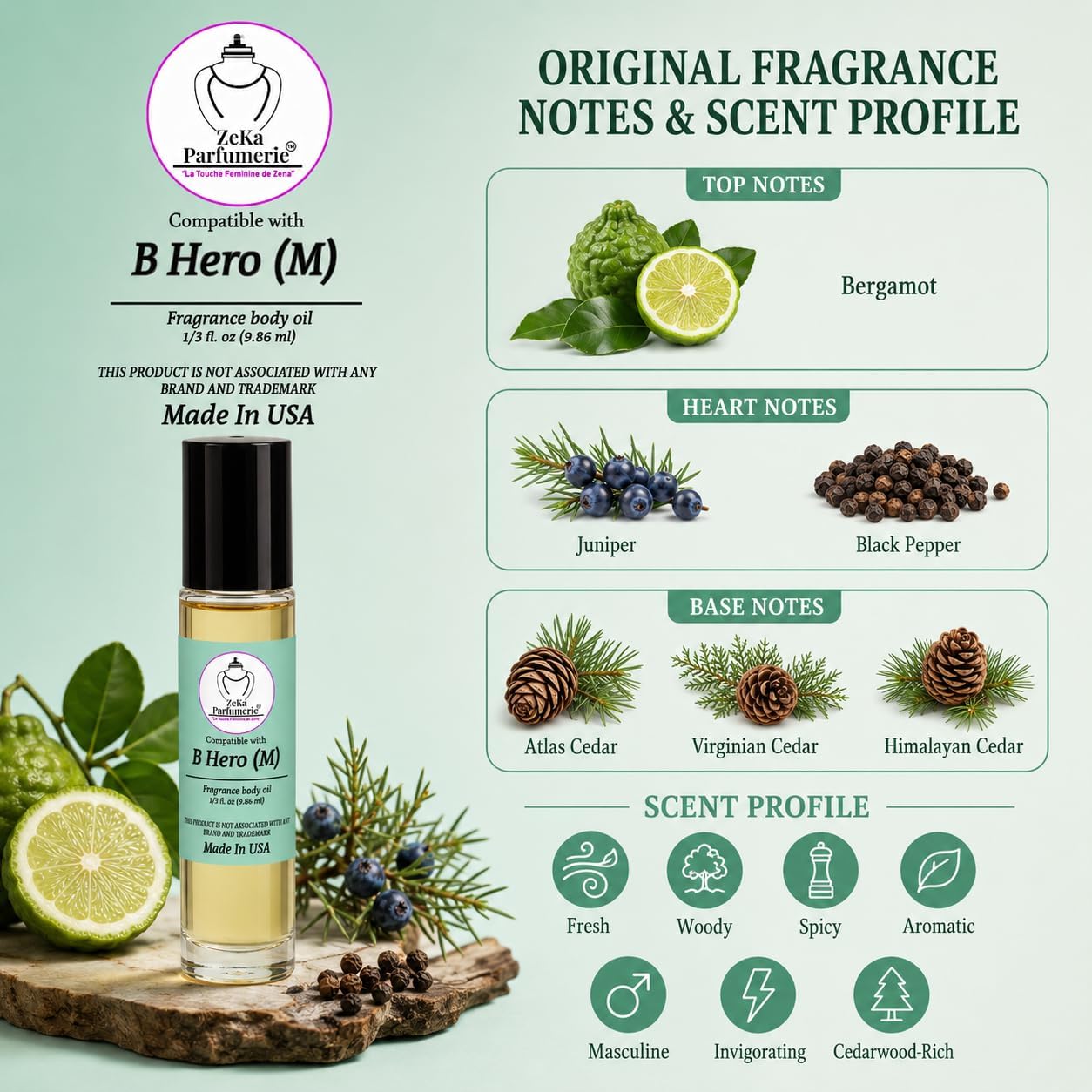 Compare to Aroma Compatible with Hero for Men Fragrance Body Oil on 1/3 oz (9.86ml) Travel Size Roll-On Botlle