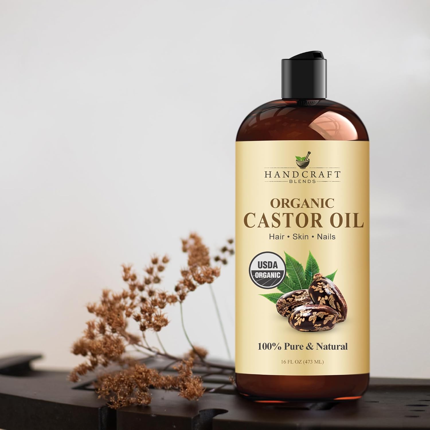 Handcraft Blends Rich Care Set: Organic Castor Oil and Apricot Kernel Oil – (2 x 16 Fl Oz) – 100% Pure & Natural – Carrier Oils for Hair, Skin, and Massage