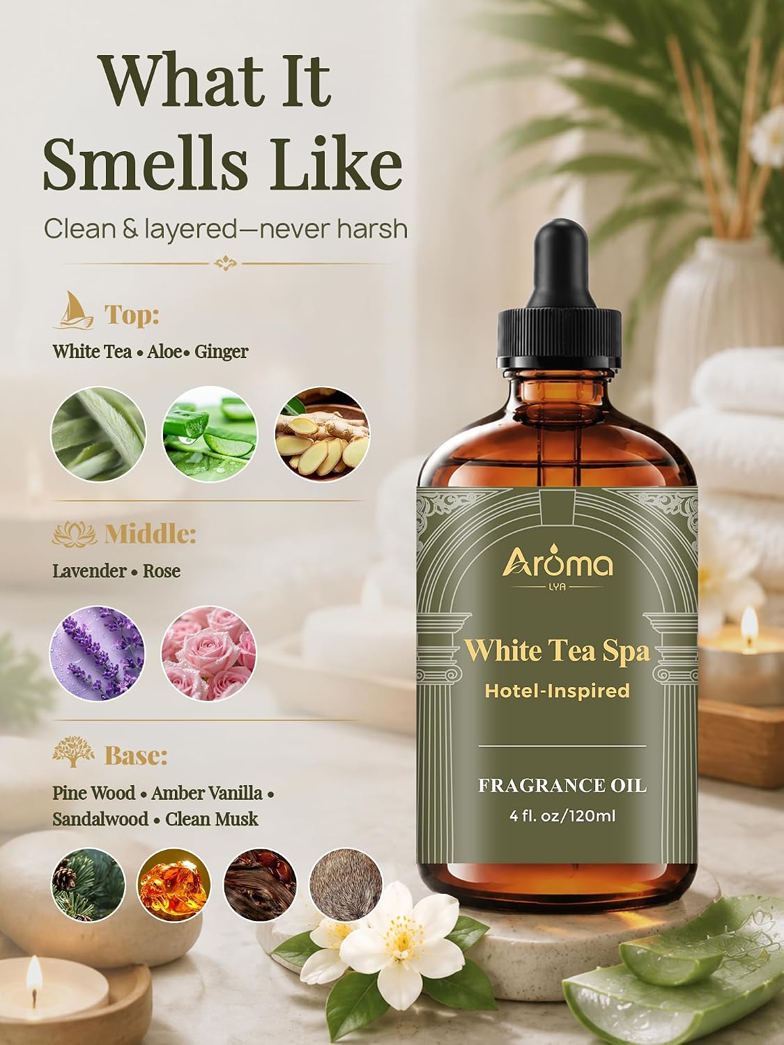 White Tea Spa — A Hotel-Inspired Diffuser Oil, Hotel Diffuser Oil for Diffuser for Home Fragrance Oil for Ultrasonic and Waterless Diffusers and Crafting