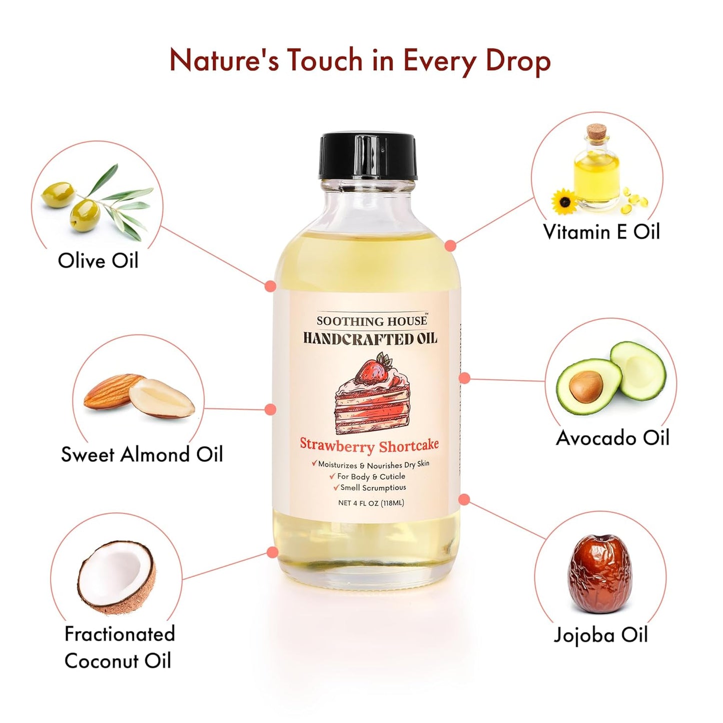 Strawberry Shortcake Body Oil: Moisturizing Body Oil for Soft, Glowing Skin with Almond & Jojoba Oil (4 fl oz)