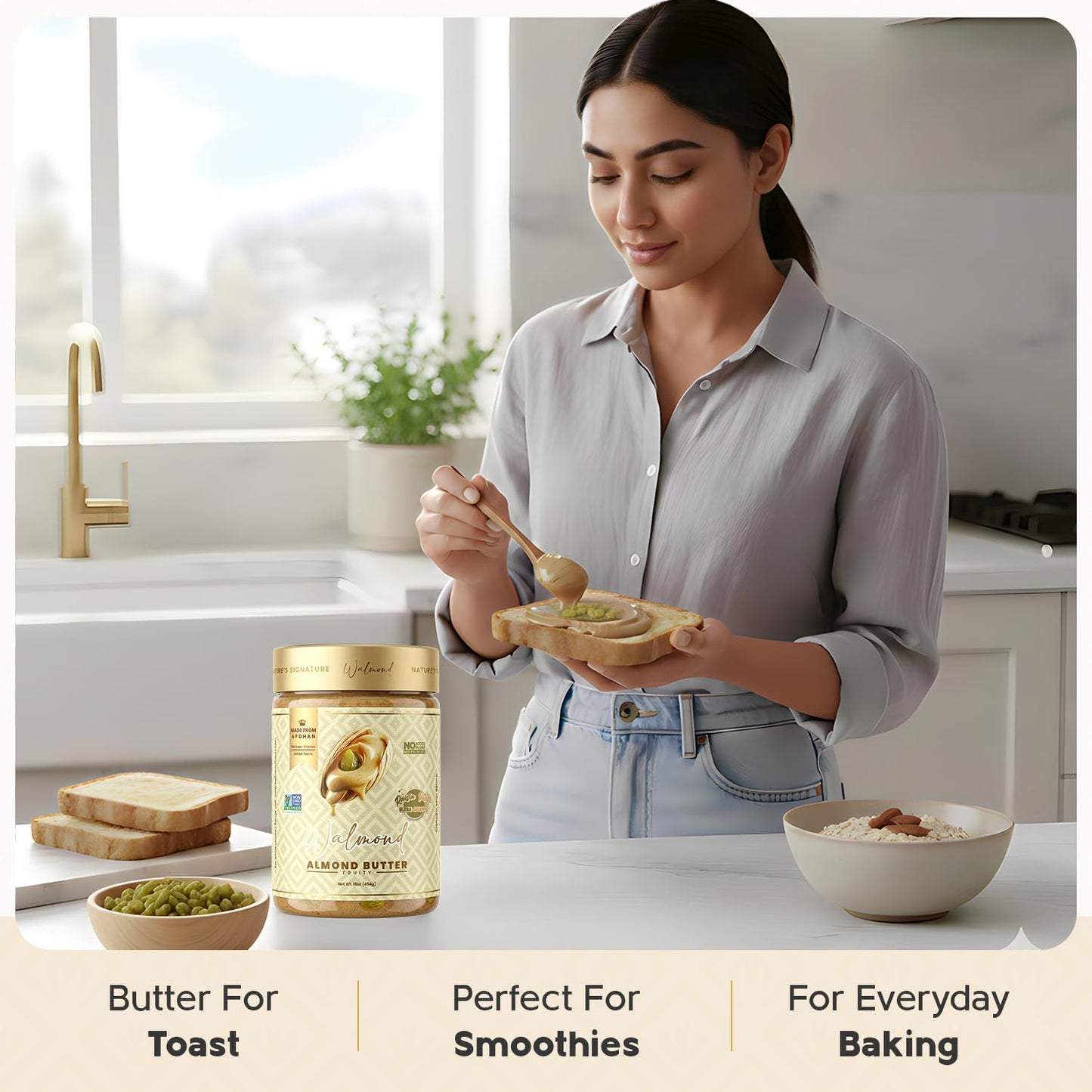 Walmond Almond Butter Fruity, Afghan Heirloom Almonds with Real Golden Raisin Bites, Lightly Fruit Sweetened, 6g Protein, No Added Sugar, No Palm Oil, NON-GMO Halal HACCP Certified, Keto Vegan, 16oz