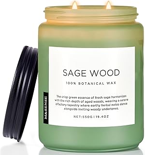 M&SENSE Sage Wood Scented Candles for Home, 19.4oz All Natural Soy Wax, 110 Hours Long Lasting, Clean Non Toxic Candle, Fresh Smelling for Relaxation Stress Relief, Fragrance Gifts for Men Women