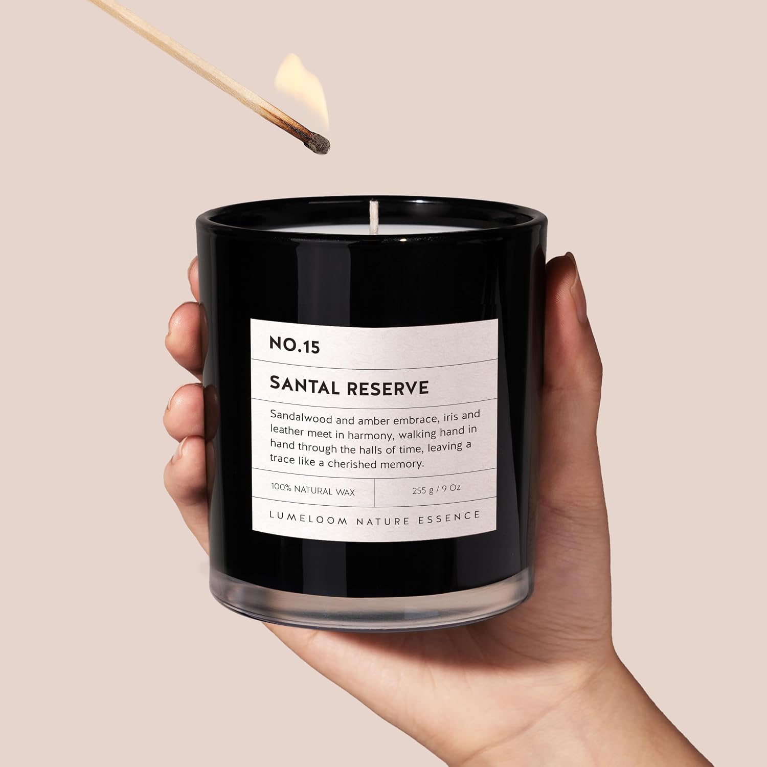 LUMELOOM Santal Reserve Luxury Scented Candles, 9oz Soy Wax Candles for Home Scented, Sandalwood, Amber, Iris & Leather Scent, Long Burning Time, Gifts for Women, Men, Sister, Teacher, Christmas