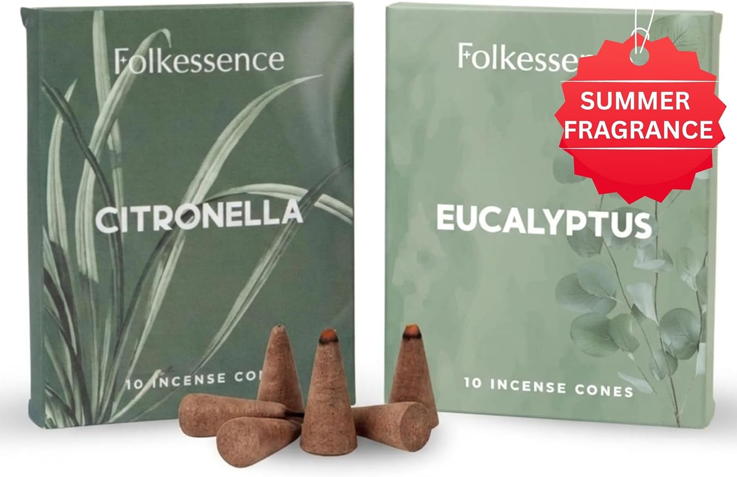 Folkulture Citronella Incense Cones (20 Cones) | Pack of 2 Citronella & Eucalyptus Outdoor Incense Cones for Camping Essentials, Apartment Patio Must Haves| Slow Burn, Non Toxic, Inscents-Cones