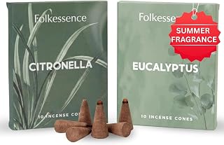 Folkulture Citronella Incense Cones (20 Cones) | Pack of 2 Citronella & Eucalyptus Outdoor Incense Cones for Camping Essentials, Apartment Patio Must Haves| Slow Burn, Non Toxic, Inscents-Cones